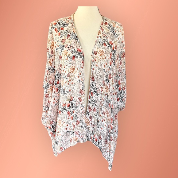 Floral Chiffon Kimono Cardigan Short Sleeve Blouse - Picture 6 of 9